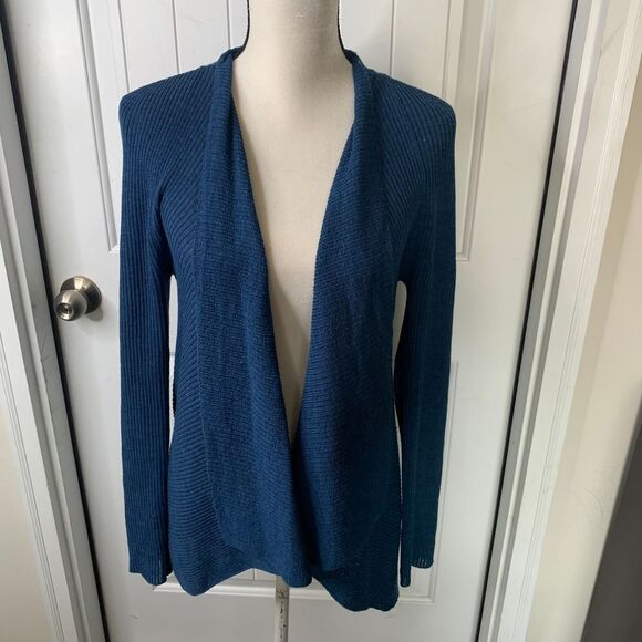 Eileen Fisher teal Ribbed Wool Open Front Cardigan Minimalist Sweater Size Large - Picture 1 of 5